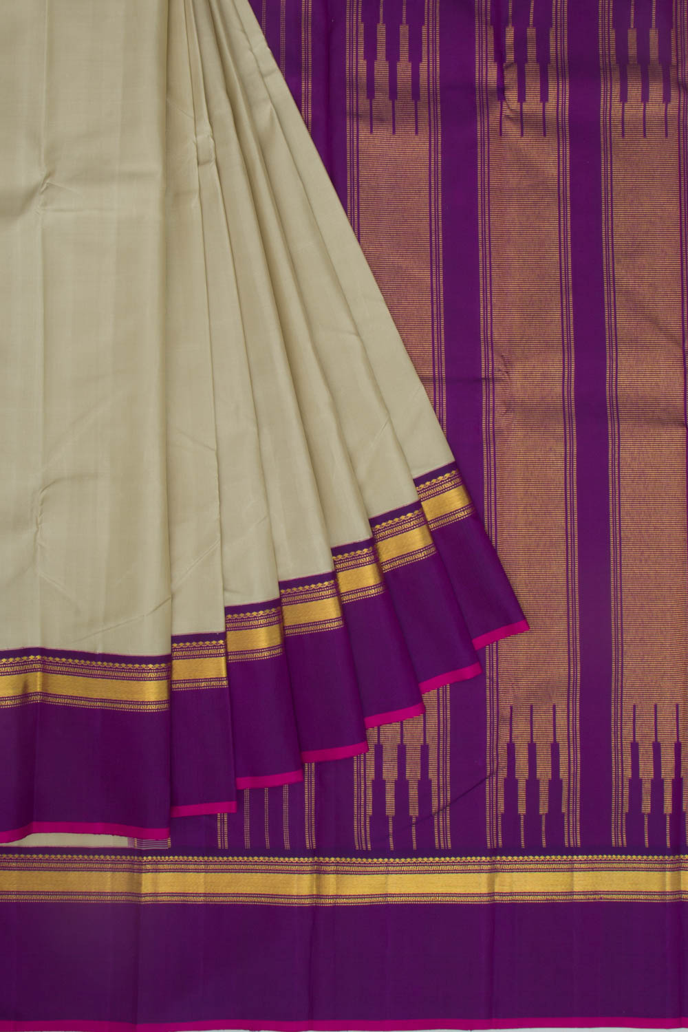 Kanchipuram Silk Plain Cream Saree