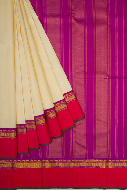 Kanchipuram Silk Plain Cream Saree