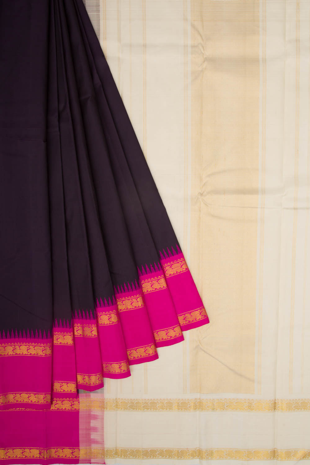 Kanchipuram Silk Plain Brown Saree