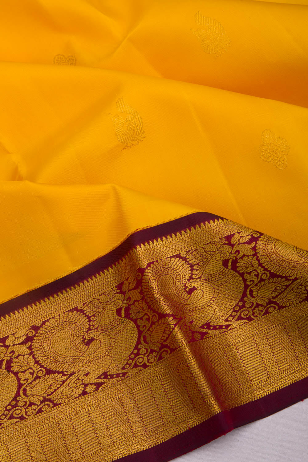 Kanchipuram Silk Butta Yellow Saree