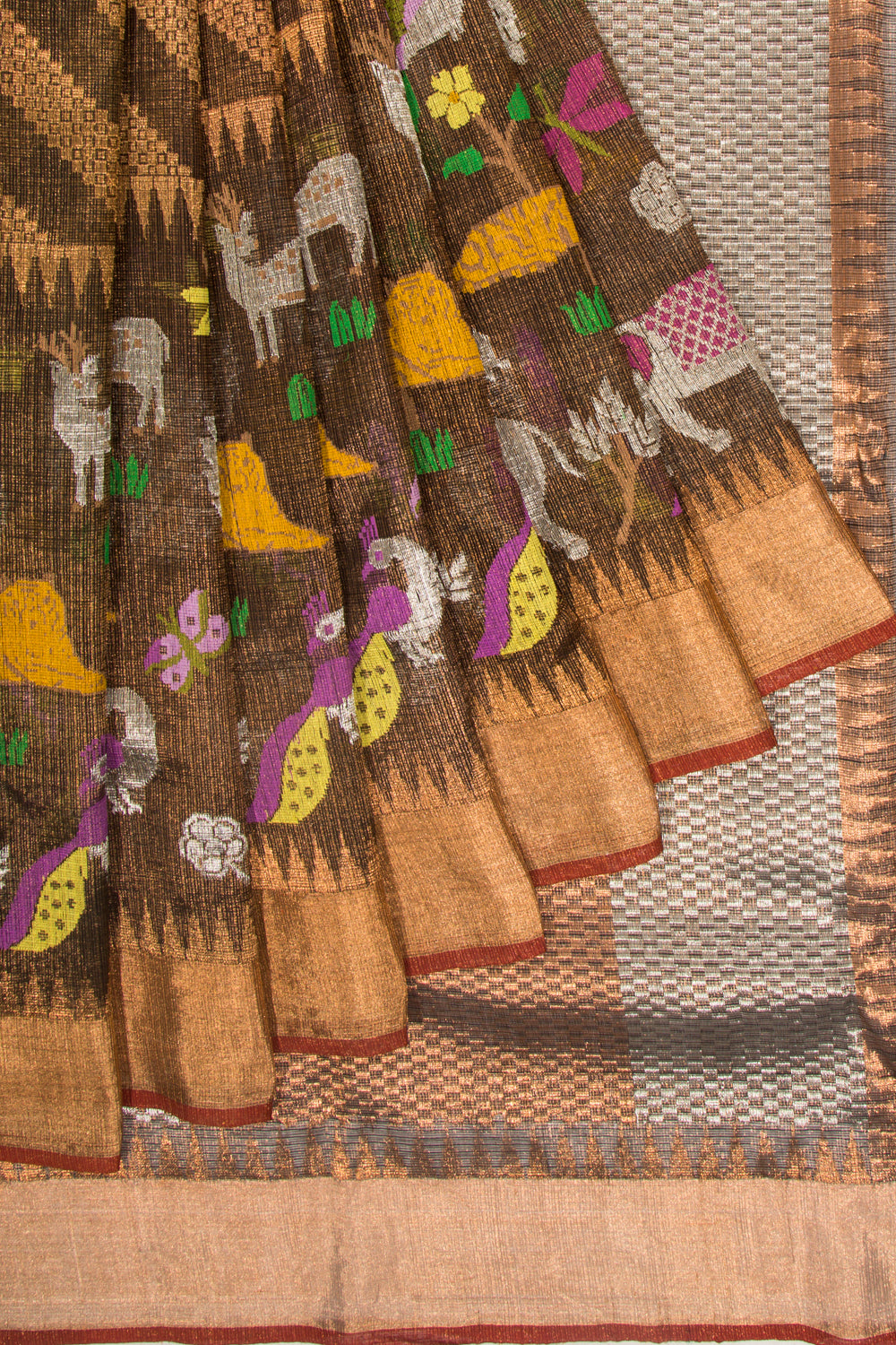 Kota Silk Tissue Brocade Brown Saree