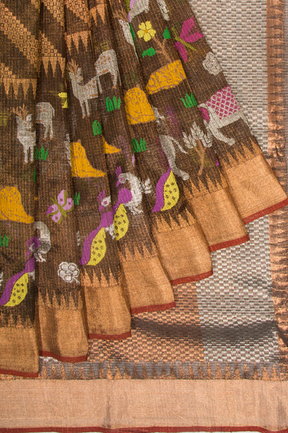 Kota Silk Tissue Brocade Brown Saree