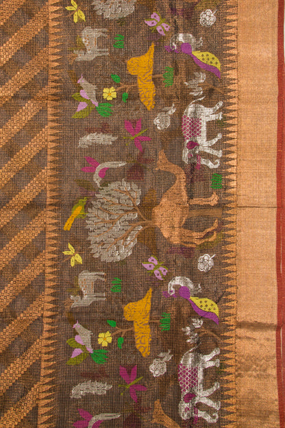Kota Silk Tissue Brocade Brown Saree