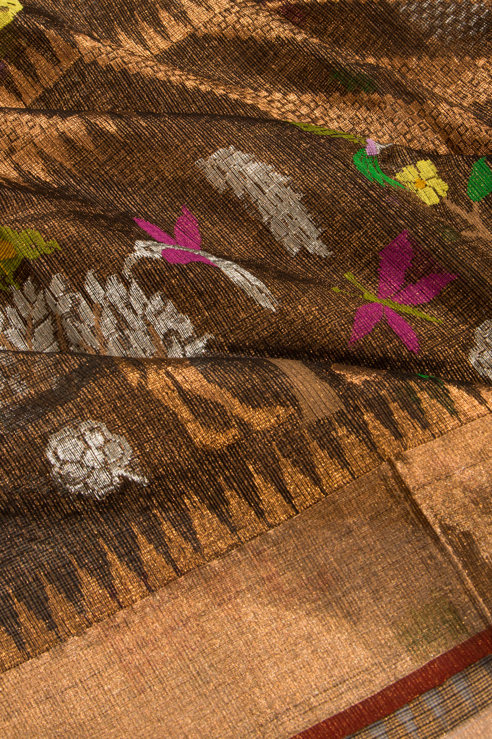 Kota Silk Tissue Brocade Brown Saree