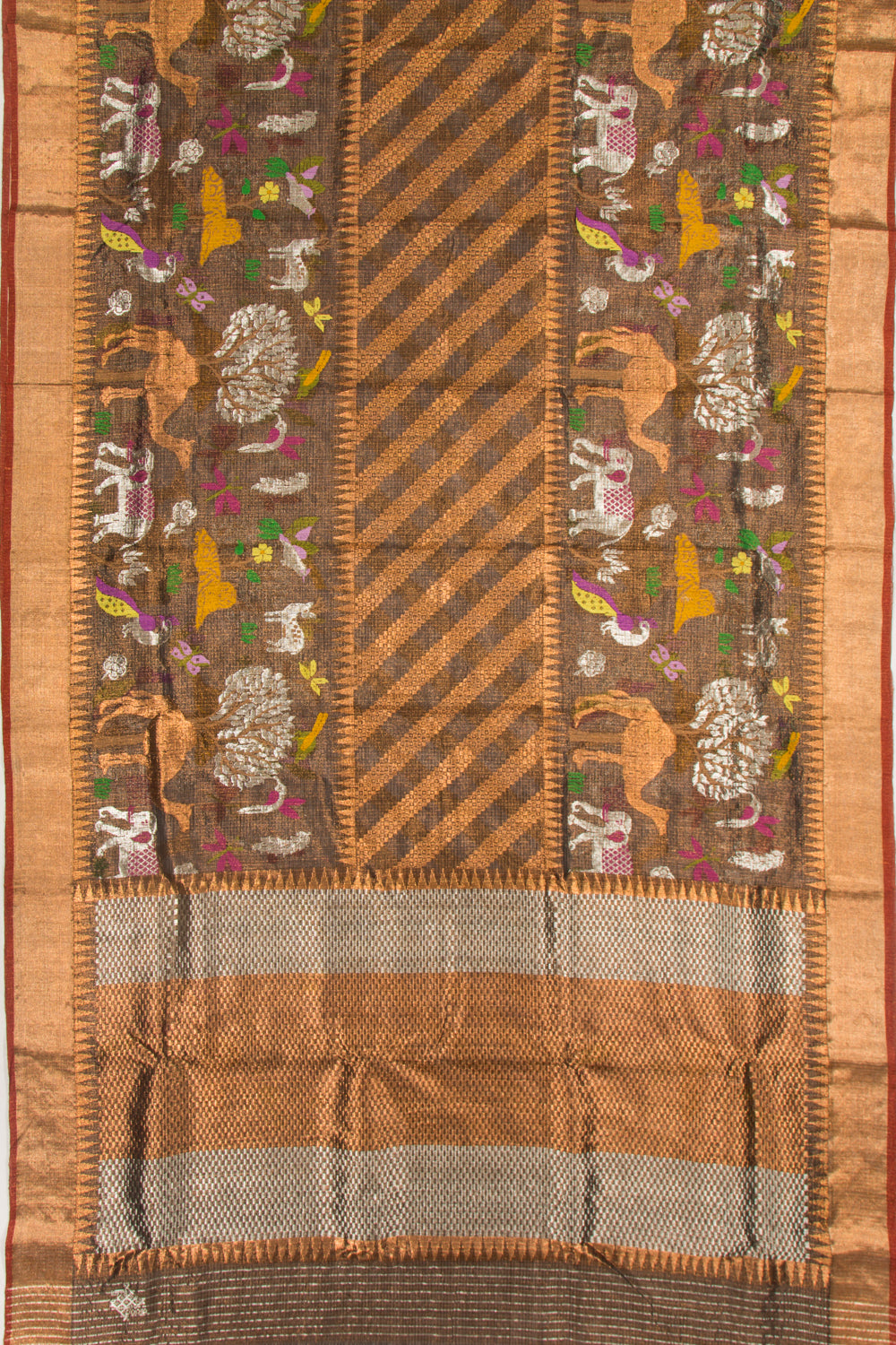Kota Silk Tissue Brocade Brown Saree