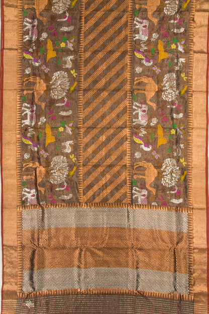 Kota Silk Tissue Brocade Brown Saree