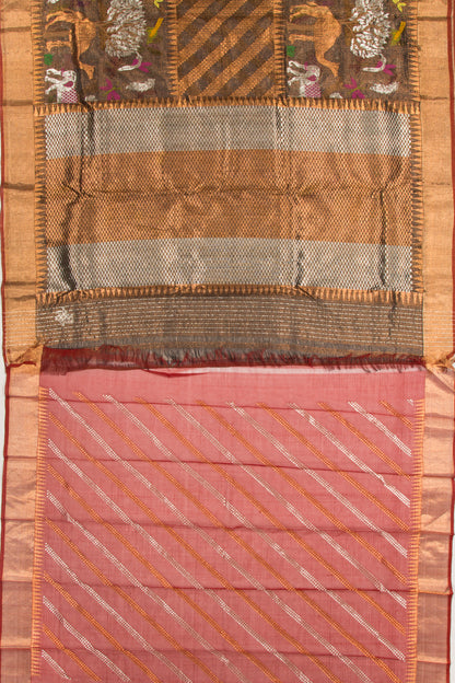 Kota Silk Tissue Brocade Brown Saree