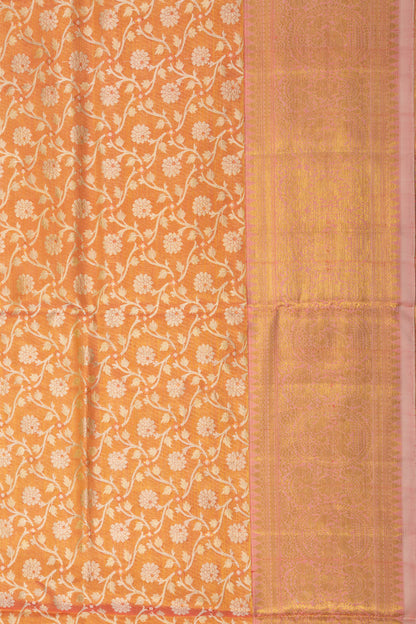 Kanchipuram Silk Tissue Jaal Orange Saree