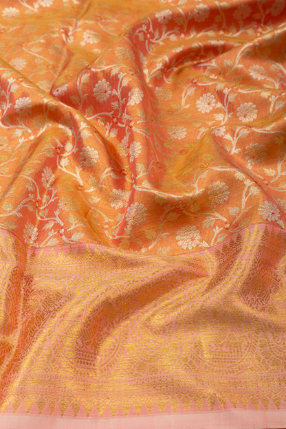 Kanchipuram Silk Tissue Jaal Orange Saree