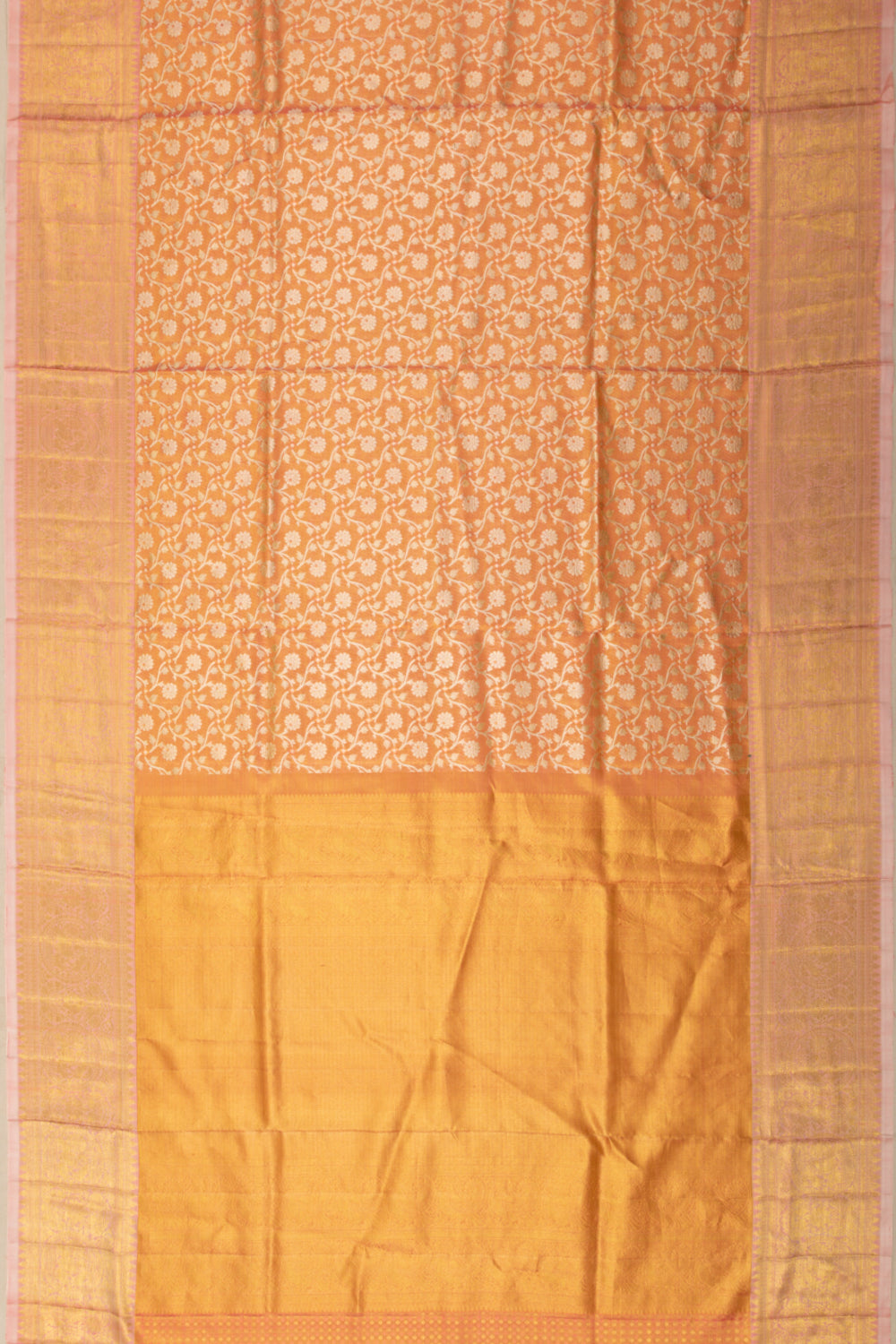 Kanchipuram Silk Tissue Jaal Orange Saree