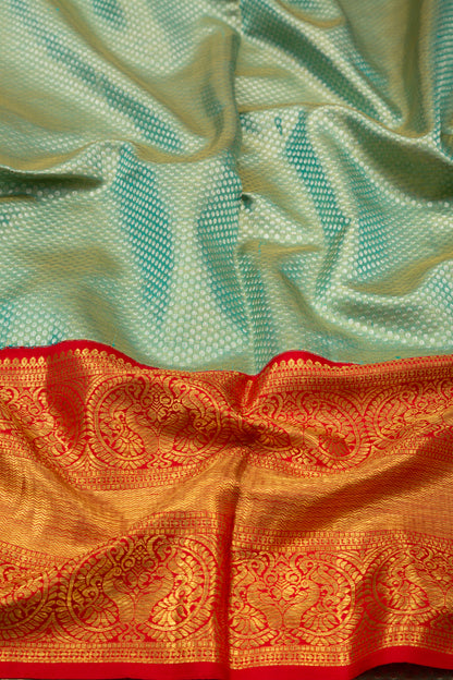 Kanchipuram Silk Tissue Brocade Sea Green Saree