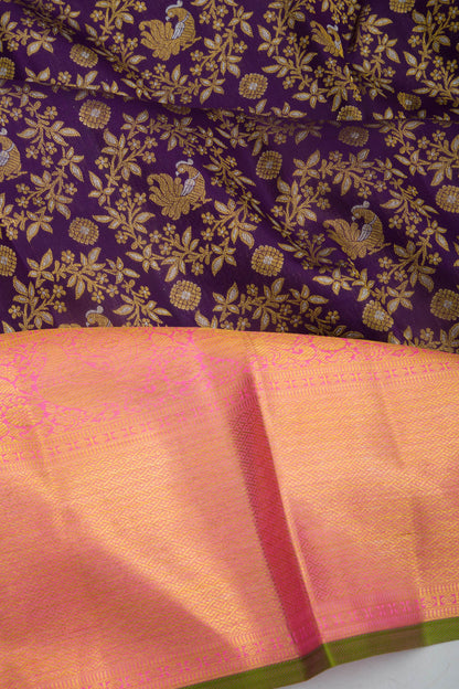 Kanchipuram Silk Brocade Dark Purple Saree