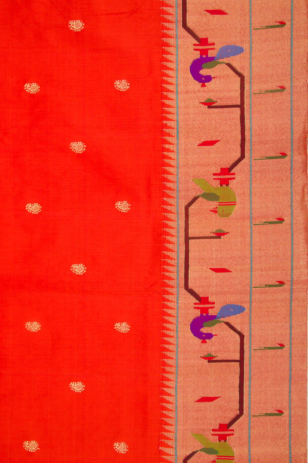 Paithani Silk Butta Red Saree With Akruthi Border
