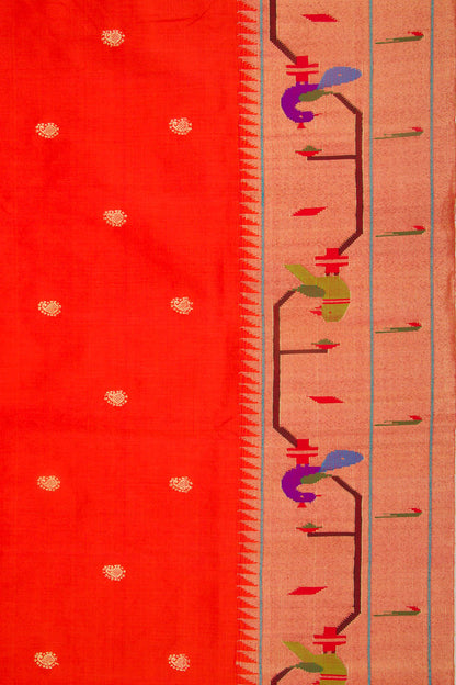 Paithani Silk Butta Red Saree With Akruthi Border