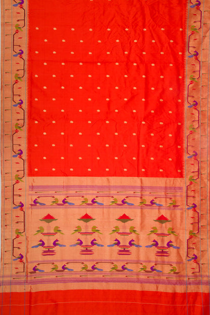 Paithani Silk Butta Red Saree With Akruthi Border
