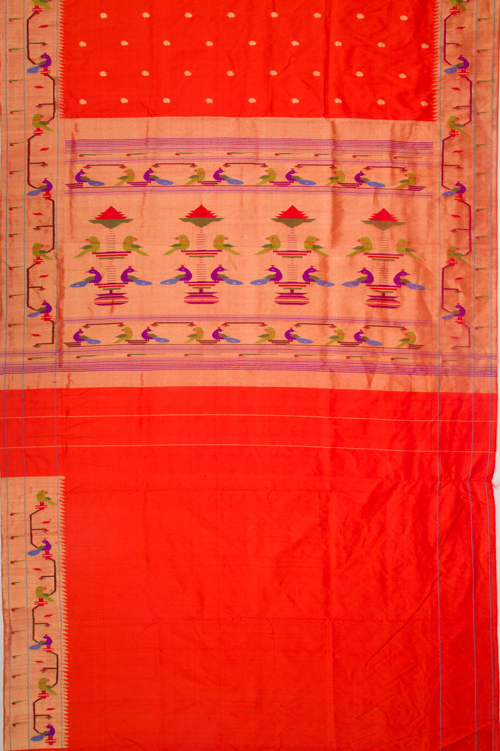 Paithani Silk Butta Red Saree With Akruthi Border