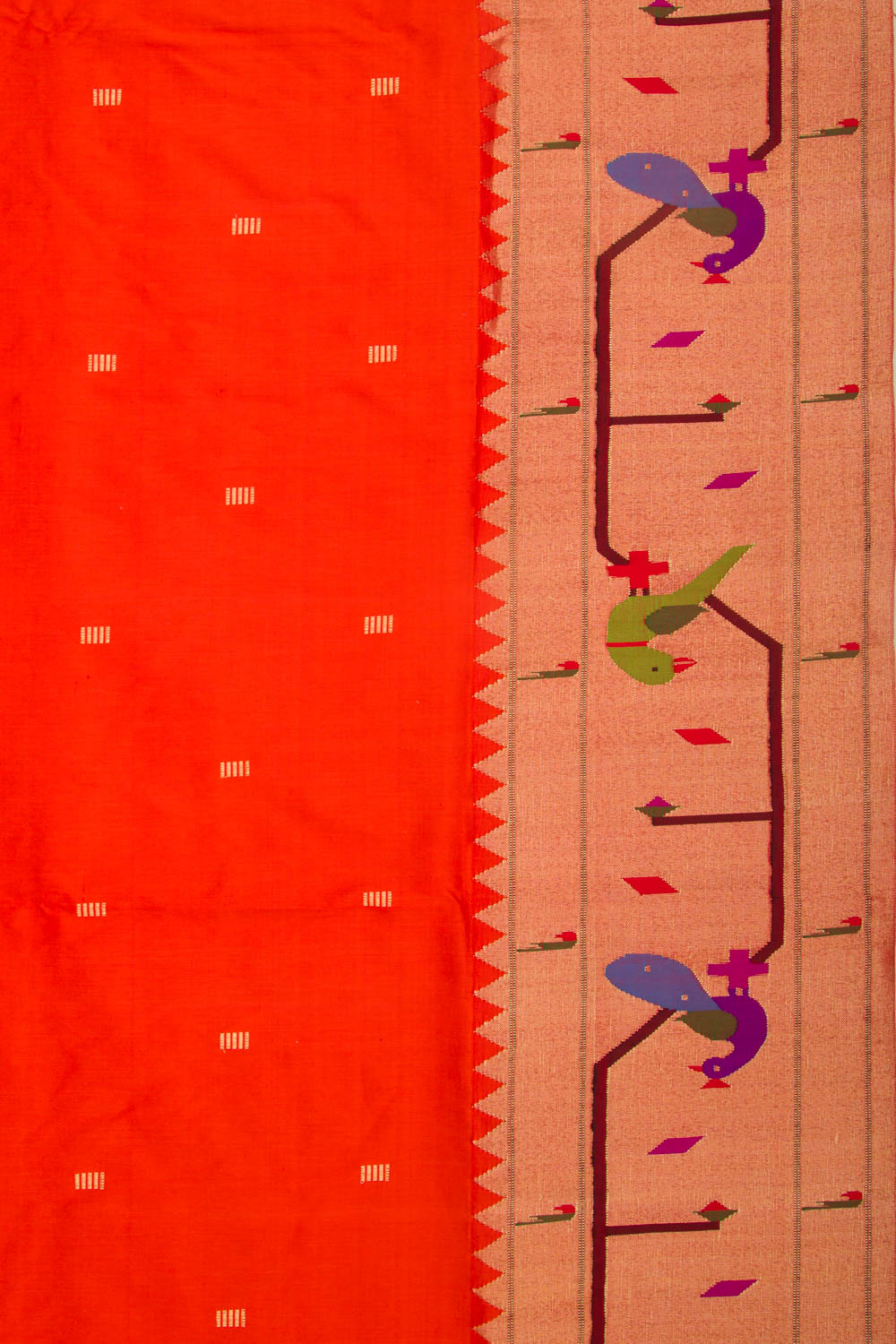 Paithani Silk Butta Orange Saree With Akruthi Border