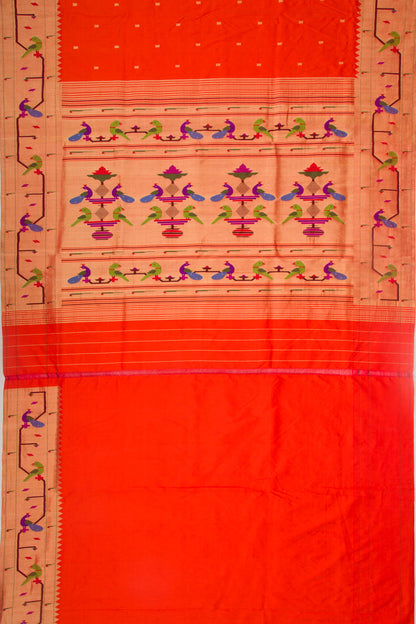 Paithani Silk Butta Orange Saree With Akruthi Border