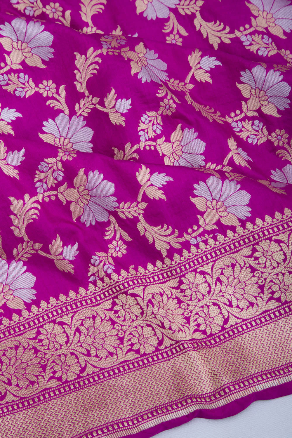 Banarasi Silk Jaal Magenta Pink Saree