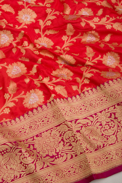 Banarasi Silk Jaal Red Saree
