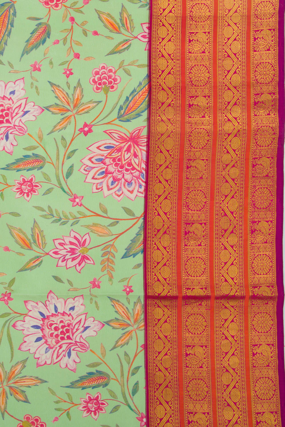 Kanchipuram Silk Floral Printed Mint Green Saree