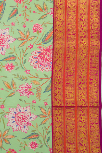 Kanchipuram Silk Floral Printed Mint Green Saree