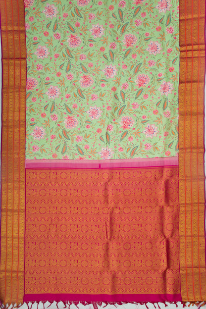 Kanchipuram Silk Floral Printed Mint Green Saree