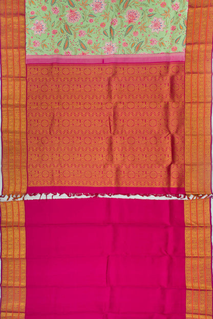 Kanchipuram Silk Floral Printed Mint Green Saree