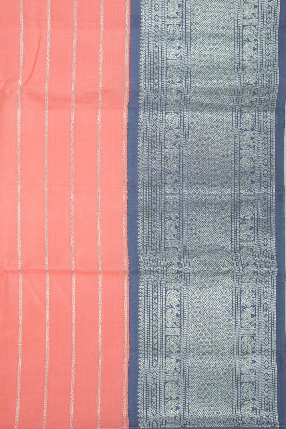 Kanchipuram Silk Horizontal Lines Pastel Orange Saree