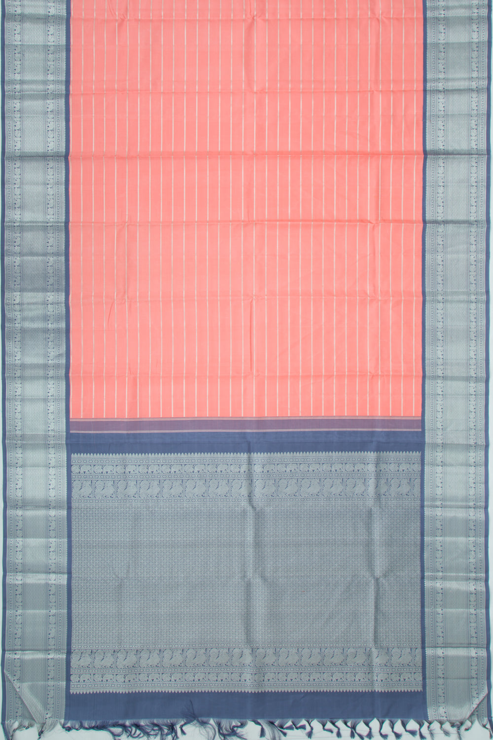 Kanchipuram Silk Horizontal Lines Pastel Orange Saree