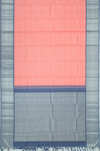Kanchipuram Silk Horizontal Lines Pastel Orange Saree