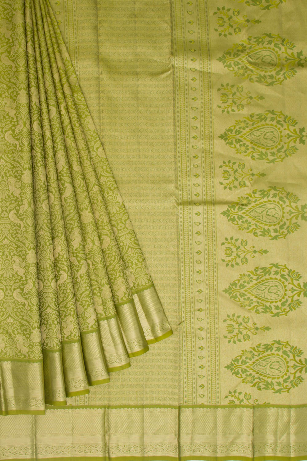 Kanchipuram Silk Brocade Light Green Saree