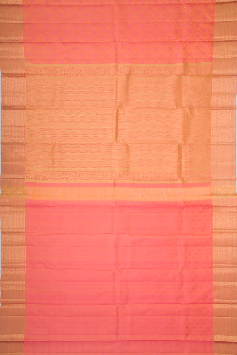Taranga Kanchi Silk Jacquard Dual Tone Orange and Pink Saree