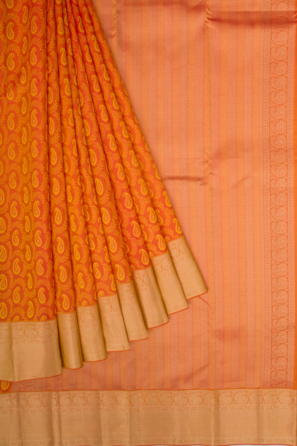 Taranga Kanchi Silk Jacquard Dual Tone Red And Orange Saree