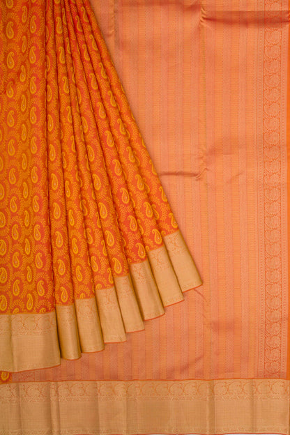 Taranga Kanchi Silk Jacquard Dual Tone Red And Orange Saree