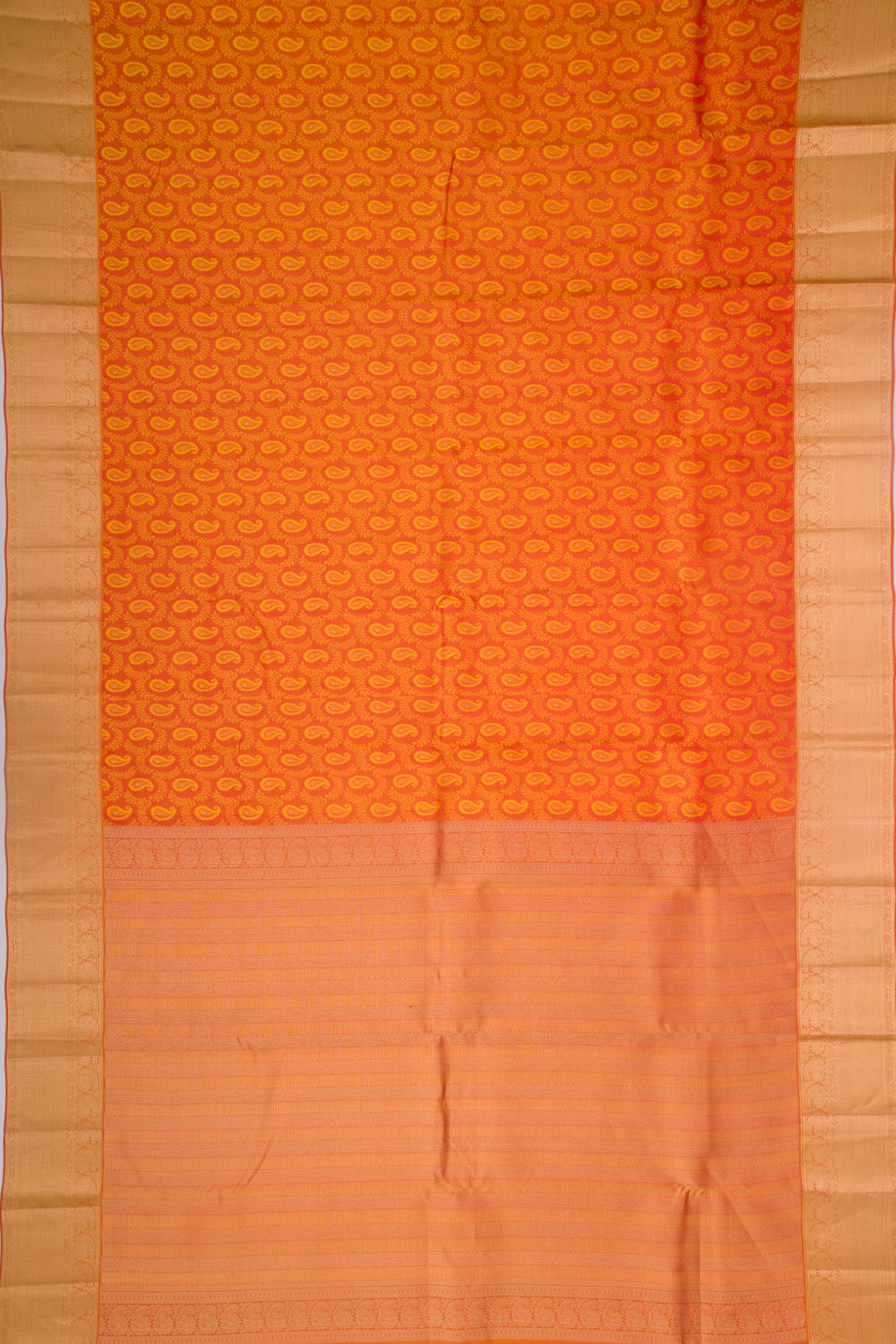 Taranga Kanchi Silk Jacquard Dual Tone Red And Orange Saree