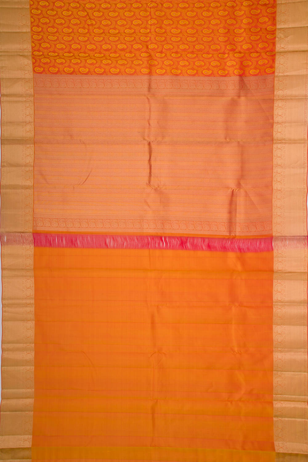Taranga Kanchi Silk Jacquard Dual Tone Red And Orange Saree
