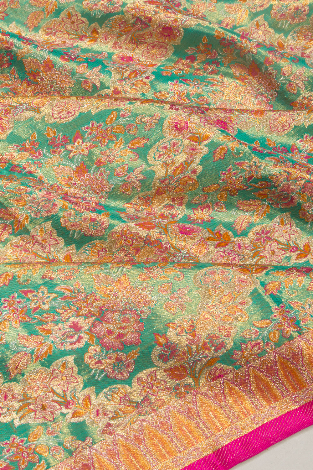Kanchipuram Silk Tissue Brocade Sea Green Saree-Not Allowed Online
