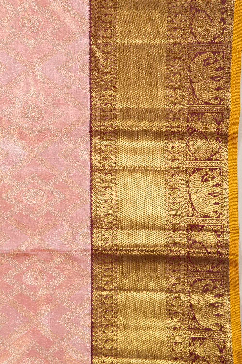 Kanchipuram Silk Tissue Brocade Peach Saree