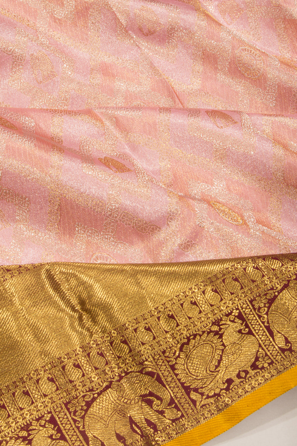 Kanchipuram Silk Tissue Brocade Peach Saree