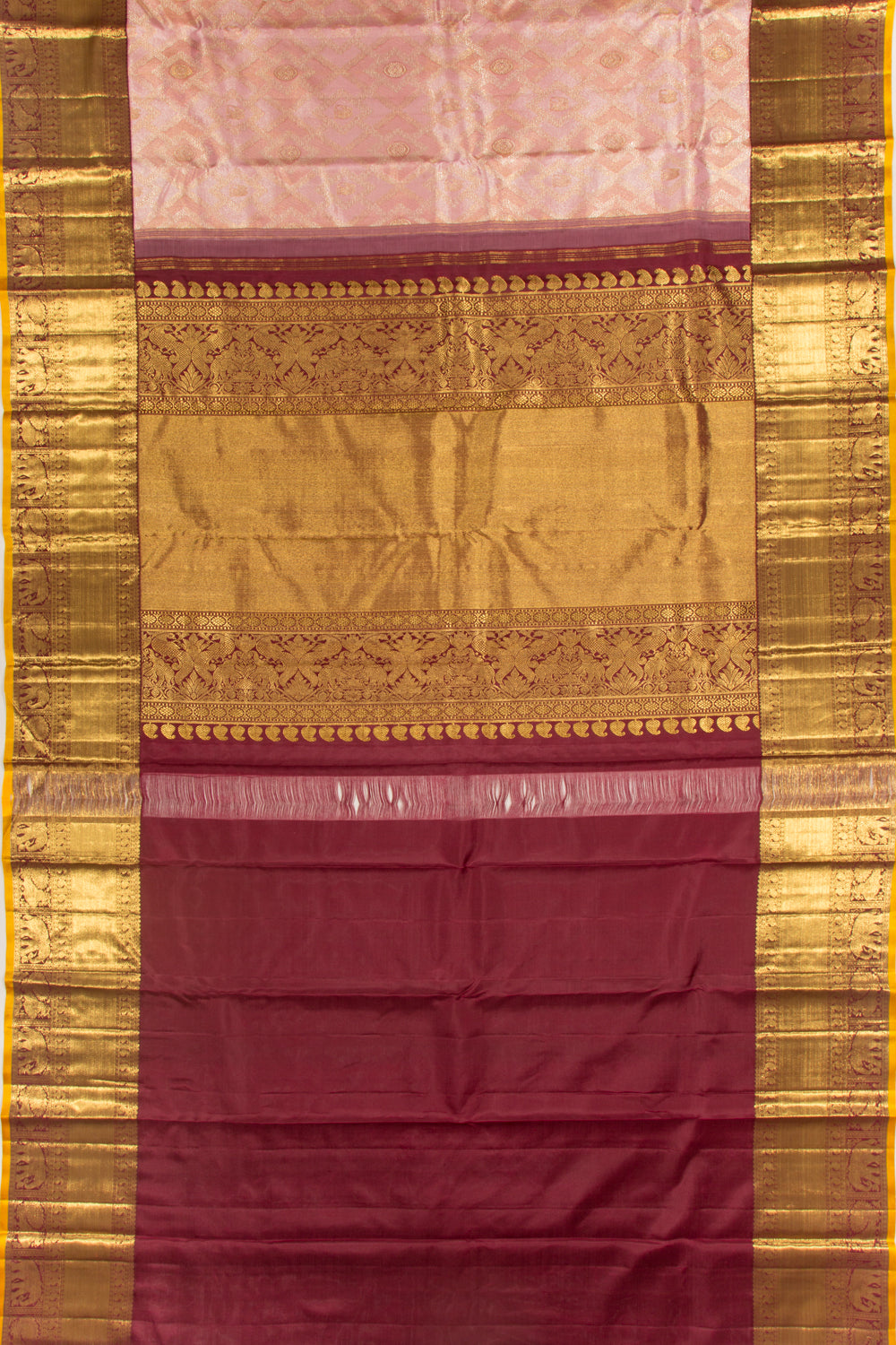 Kanchipuram Silk Tissue Brocade Peach Saree