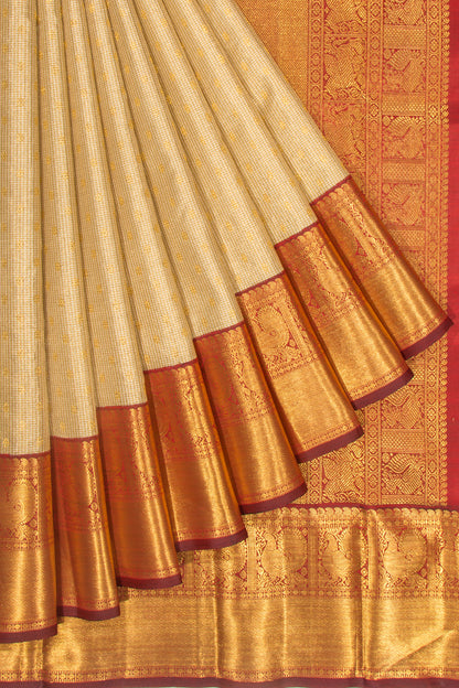 Kanchipuram Silk Tissue Checks And Butta Gold Saree