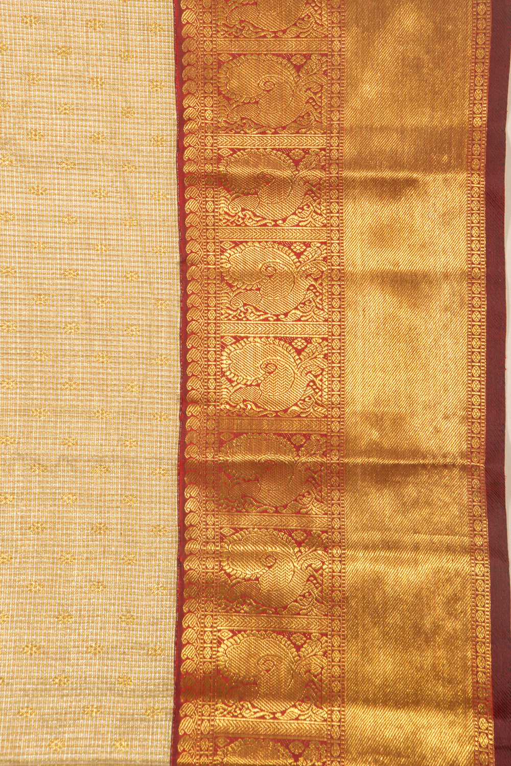 Kanchipuram Silk Tissue Checks And Butta Gold Saree