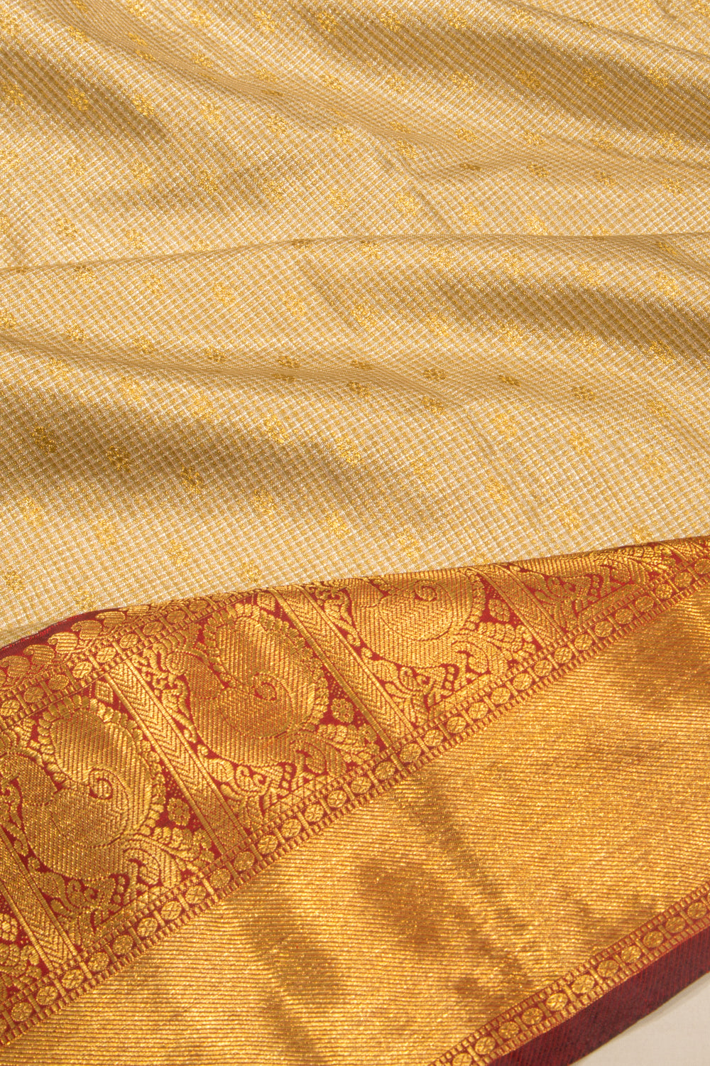 Kanchipuram Silk Tissue Checks And Butta Gold Saree