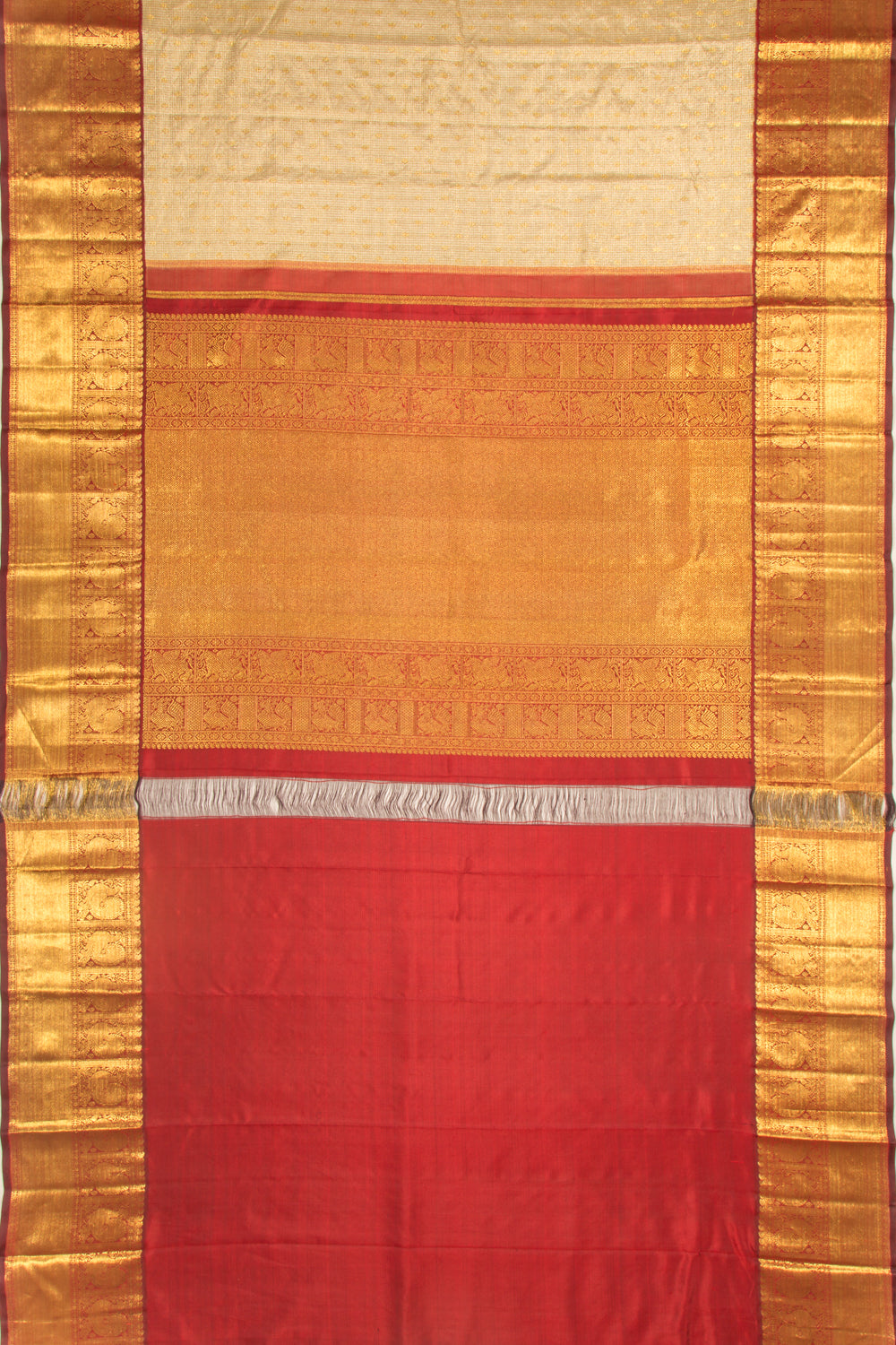 Kanchipuram Silk Tissue Checks And Butta Gold Saree