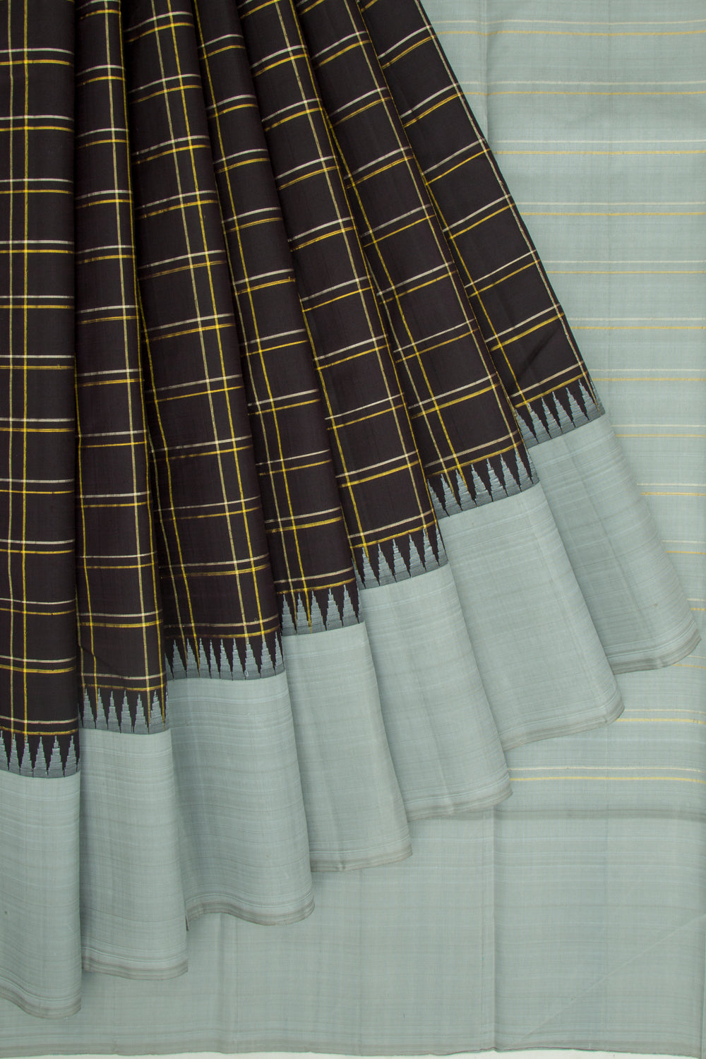 Kanchipuram Silk Checks Black Saree