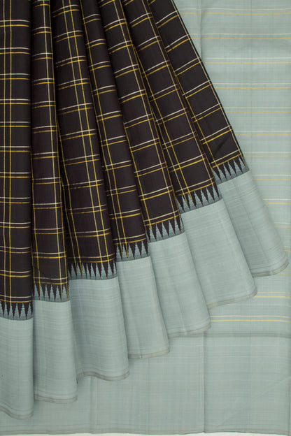 Kanchipuram Silk Checks Black Saree