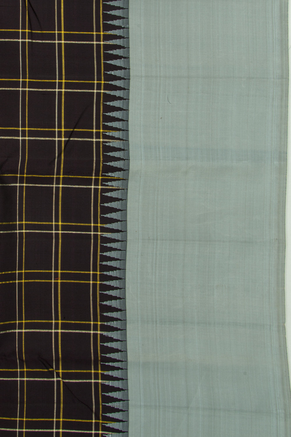 Kanchipuram Silk Checks Black Saree