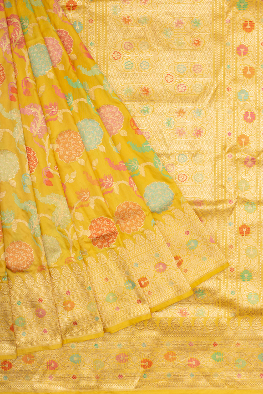 Banarasi Silk Kadwa Jaal Yellow Saree