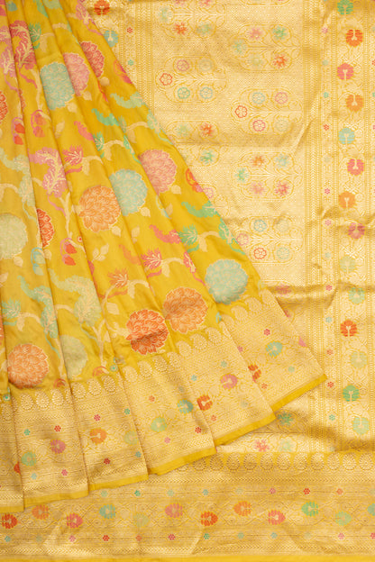 Banarasi Silk Kadwa Jaal Yellow Saree